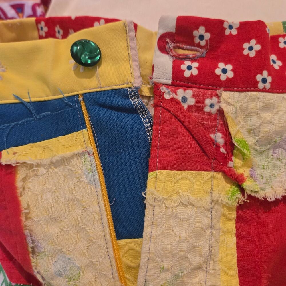 Vintage Patchwork Quilt Cropped Pants High Rise Boho Flare Artisan Small S - Picture 4 of 8